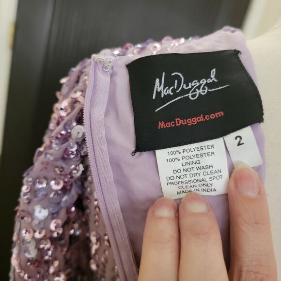 Mac Duggal 107641 Lavender Purple 2 Sequin Lilac Long Sleeve Midi Dress Evening - Picture 9 of 13